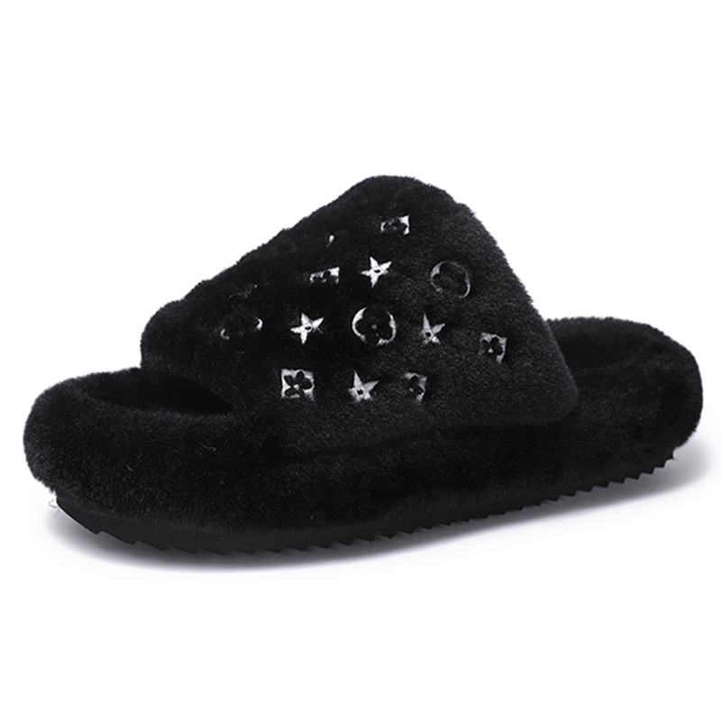 Designer shoes hot free shipping High quality fur integrated slippers new anti slip thick bottom indoor outdoor warm cotton flat slippers white grey b