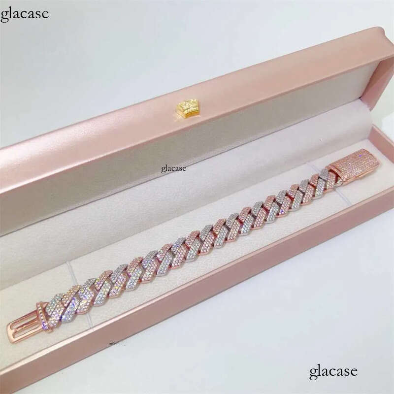 Custom 14mm jewellery two tone rose gold chain moissanite cuban link bracelet 29