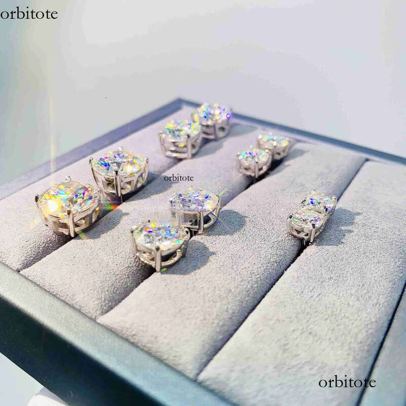 Dia VVS Round S 10K 14K Solid Gold Stud Women Men Moissanite Earrings c3