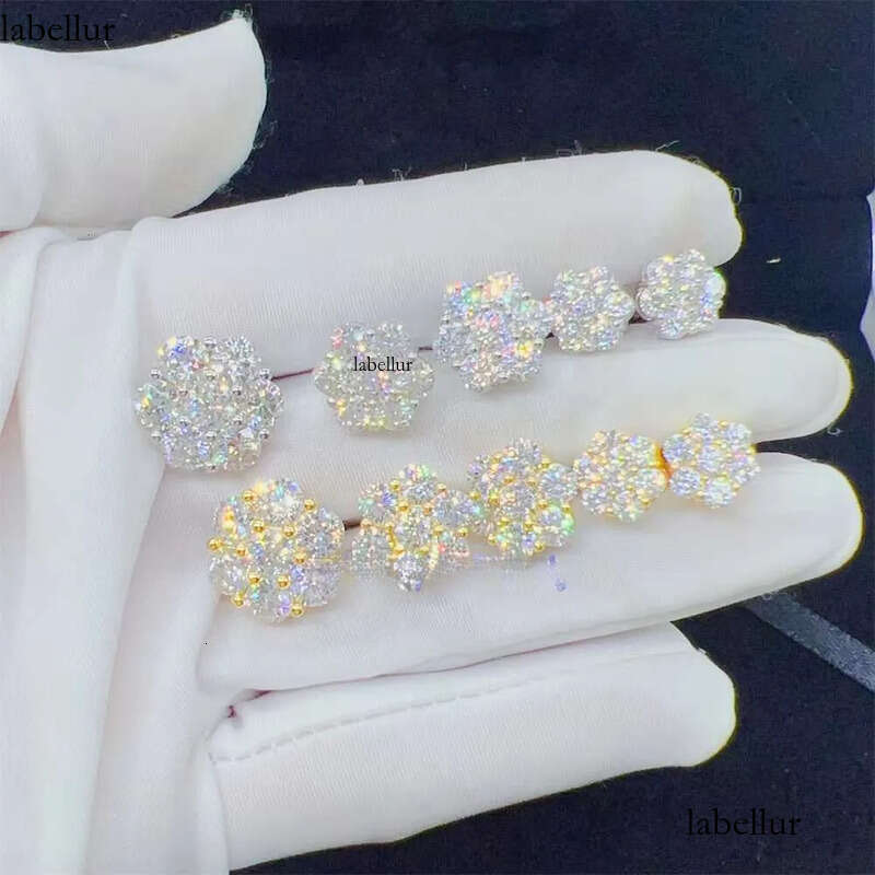 Hot Selling Pass Dia Tester Sier Round Cluster Earrings 8mm 12mm 15mm VVS Moissanite Stud Earring c5