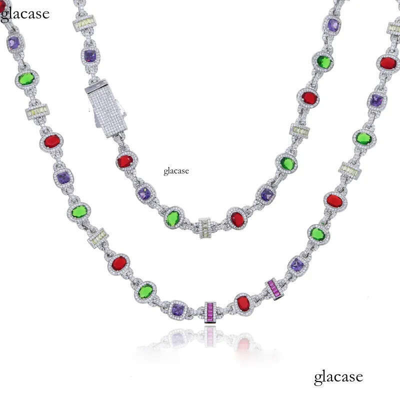 10mm Hip Hop Colorful Gemstone Tennis Necklaces Jewelry Men Women Choker Clavicle Chain 2c