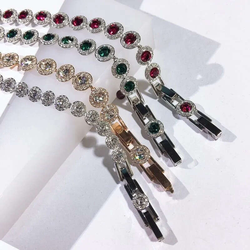 Necklaces Bracelets Designer Tennis Bracelet Women Men Iced Out Plated Gold Sier Crystal Green Blue Dia Necklace Mens Chain Luxe Jewelry Woman Gift wi