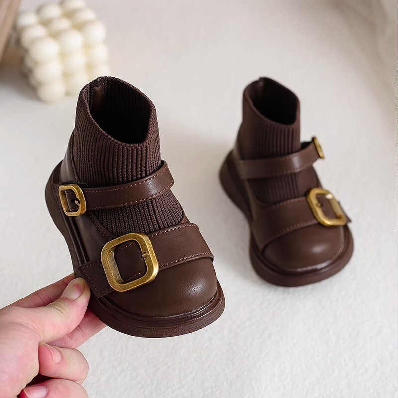 Fashion baby girl princess socks shoes autumn and winter new style small leather boots Designer English children's walking comfortable soft soled