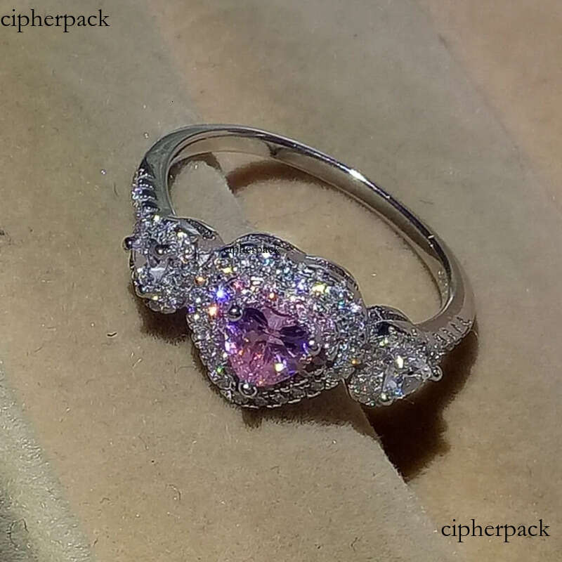Heart Shape Promise ring 100% Real Soild Sterling sier Jewelry Pink Sapphire CZ Dia Engagement wedding band rings for women men 85
