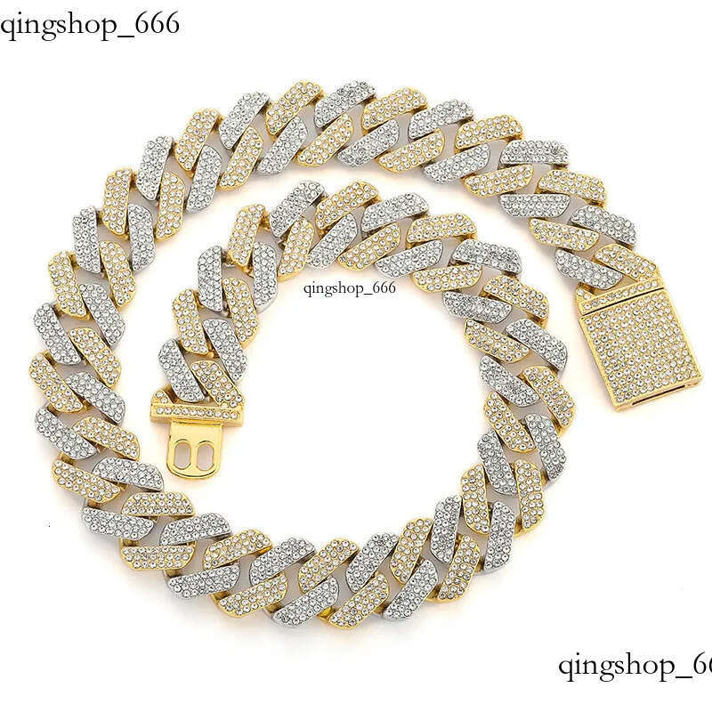 20MM Hip-Hop Full Thick Necklace Zinc Alloy Rhombus Exaggerated Three-Row Dia Cuban Chain for Men 83