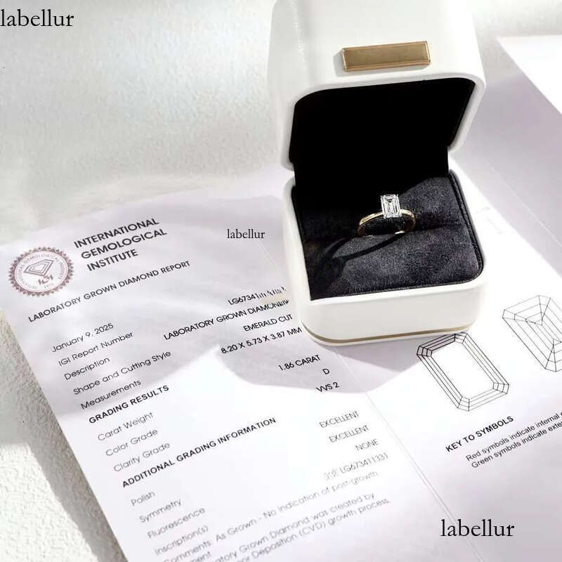 Solid 14K Gold 2CT D VS1 Emerald Cut Lab Rings IGI Wedding Dia Engagement Ring for Her 52