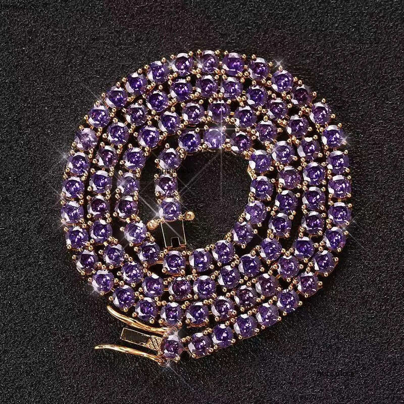 Hip Hop Charm Necklace Designer Jewelry Sexy Iced Out Bling Vvs Sliver Purple Gold Pink moissanite Tennis Chain For Women Men 9d