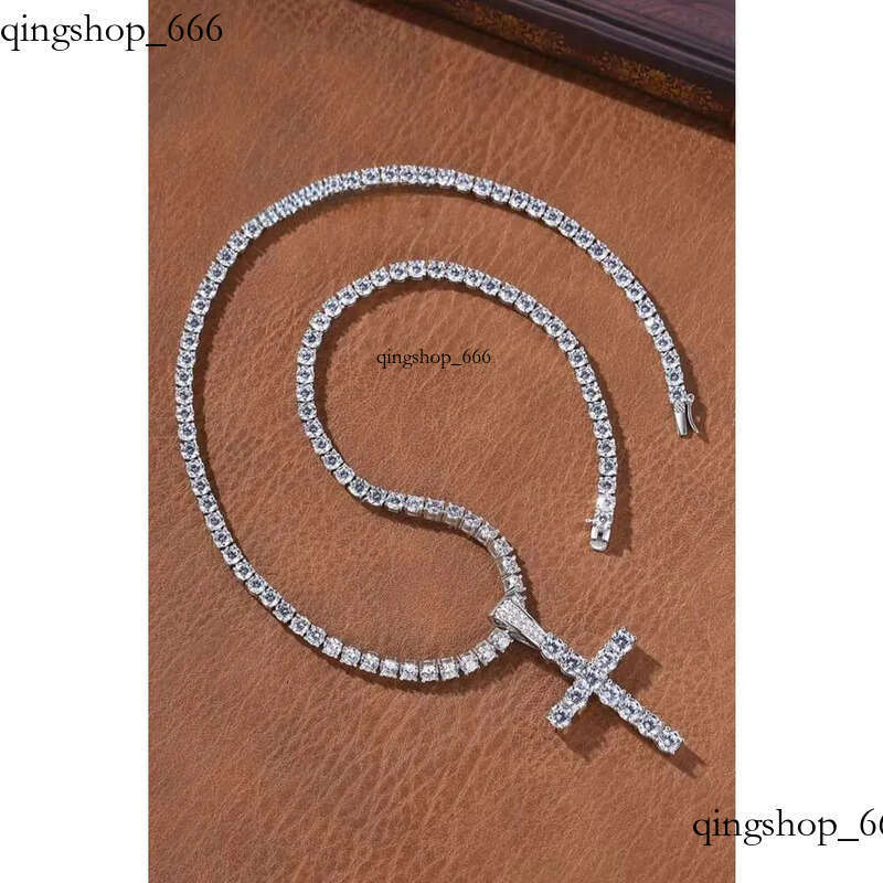 necklace moissanite chain Pendant Cross Hip Hop Vvs Moissanite Dia Tennis Chain Sier for Women Men Jewelry 74