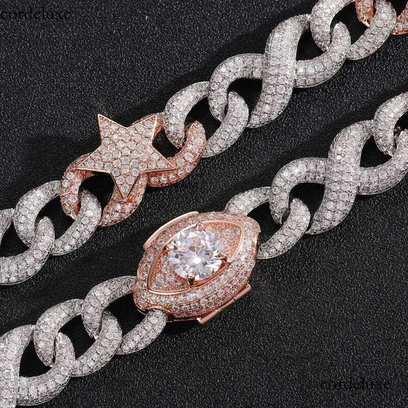 Hip Hop Jewelry Men Iced Out dia S Sier Necklace Link Chain Studded with pentagram eyes buckle Cuban chain a7