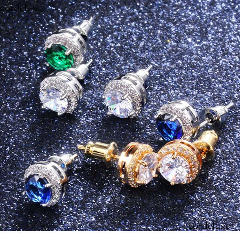 2024 Drop Ship Stud Earrings Simple Fashion jewelry Sterling Sier Round Cut 5A Cubic Zircon CZ Dia Gemstones Party Women EarringGift ae