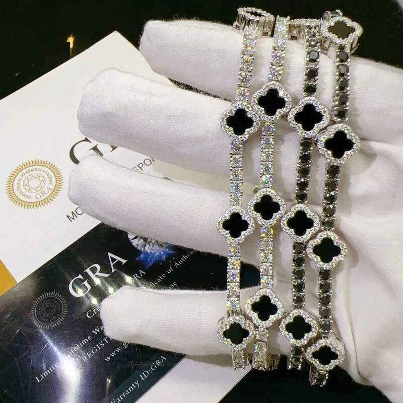 High Quality Sterling Sier Dia VVS Moissanite Tennis Bracelet Fashionable Hip Hop Iced out Clover Necklace