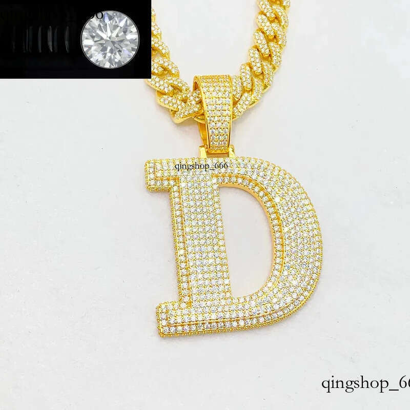 A-Z Sterg Sier Shiny VVS Moissanite Letter Pendant with 3mm 24inch Rope Chain Jewelry for Men Women Nice Gift f9