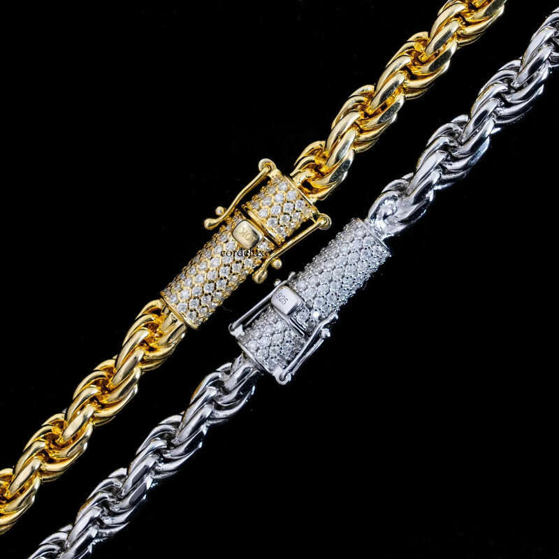 Ready to Ship 6mm Hip Hop Man Necklace Sterg Sier Iced Out Vvs1 Moissanite Dia Lock Gold Rope Chain 09