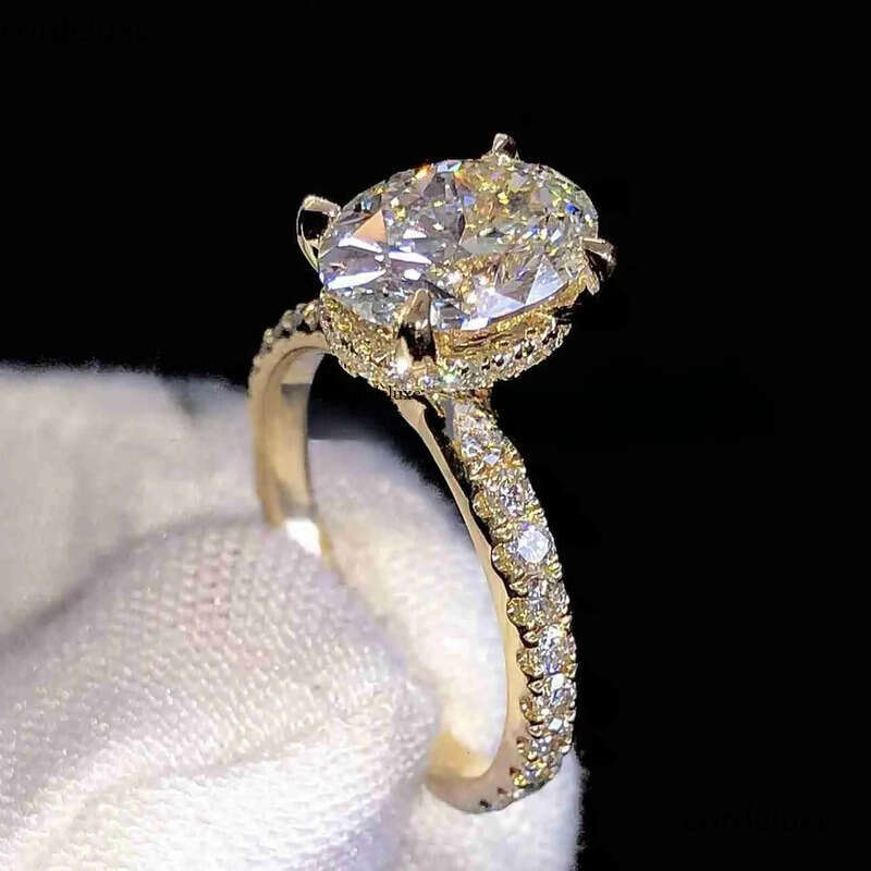 Hot Sale Real Gold 9K 14K S Sier Women Wedding Set Oval Cut Dia Engagement Rings Moissanite b0