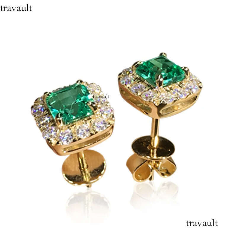 Geometric Square Crystal Zircon Stud Earrings Charm Designer Jewelry Woman Gold Plated Green Dia Ear Ring Gift