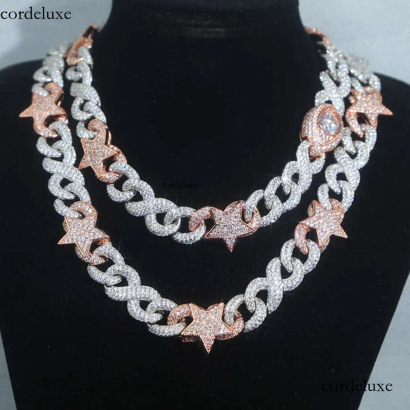 Hip Hop Jewelry Men Iced Out dia S Sier Necklace Link Chain Studded with pentagram eyes buckle Cuban chain a7