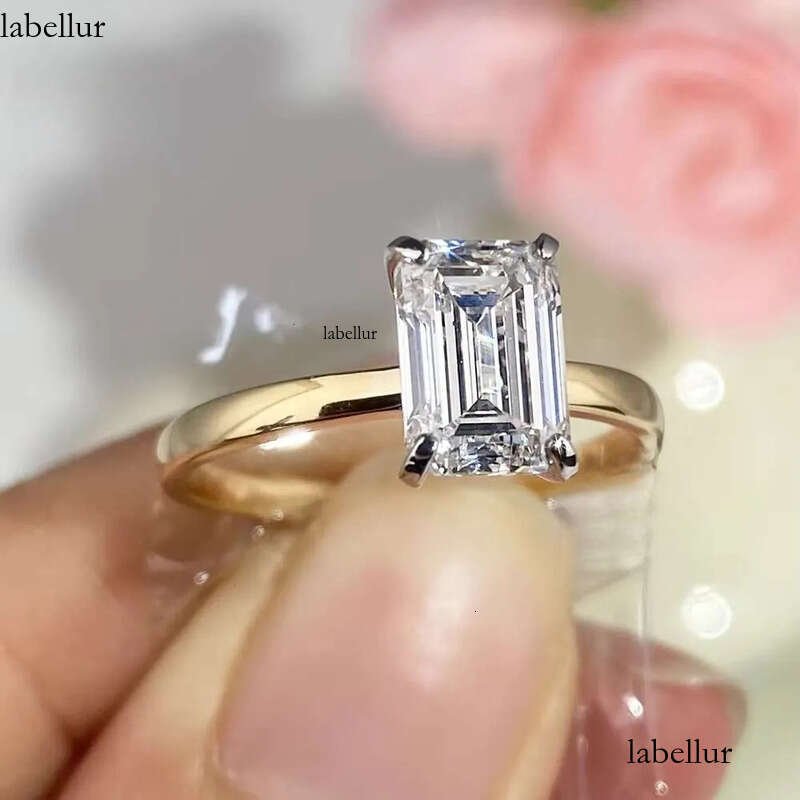 Solid 14K Gold 2CT D VS1 Emerald Cut Lab Rings IGI Wedding Dia Engagement Ring for Her 52
