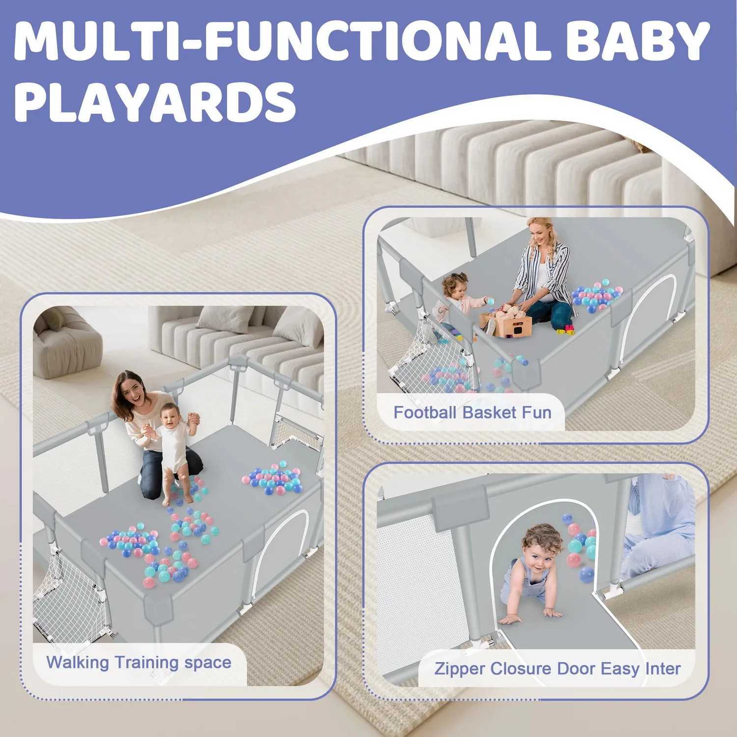 ANGDUO Baby Playpen Light Grey 71 Inch Large Baby Play Yard With Soft Breathable Mesh Safety Play Fence For Infant And Toddlers C250929