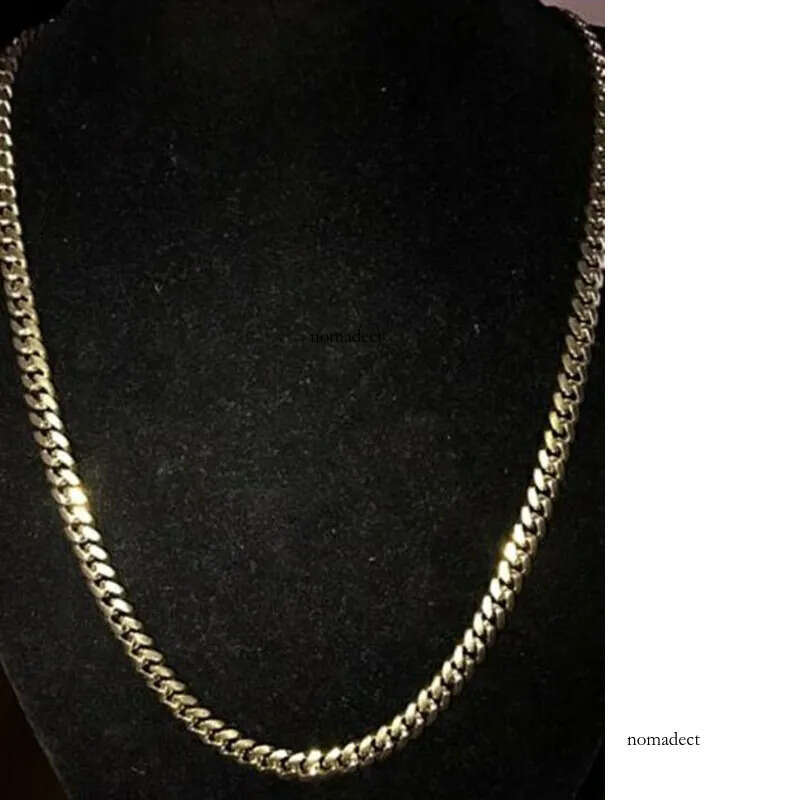 Moissanite Mens Gold Tone 316L Stainless Steel Necklace Cuban Link Chain with Dias Clasp Lock cc