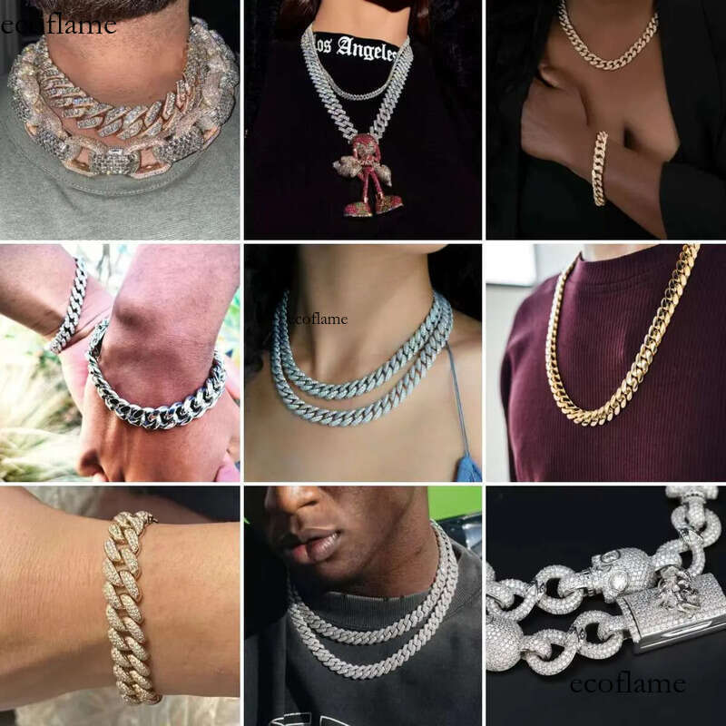 Hip Hop Men 8MM Prong Link Chain Bling Iced Out 2Row Moissanite S Sier Rhombus Cuban Necklace Jewelry
