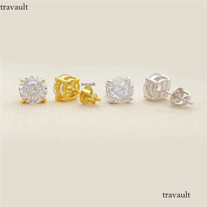 America And European Fashion Sterling Sier Gold Plated Bling Moissanite Dia Round Studs Earrings Nice Jewelry Gift