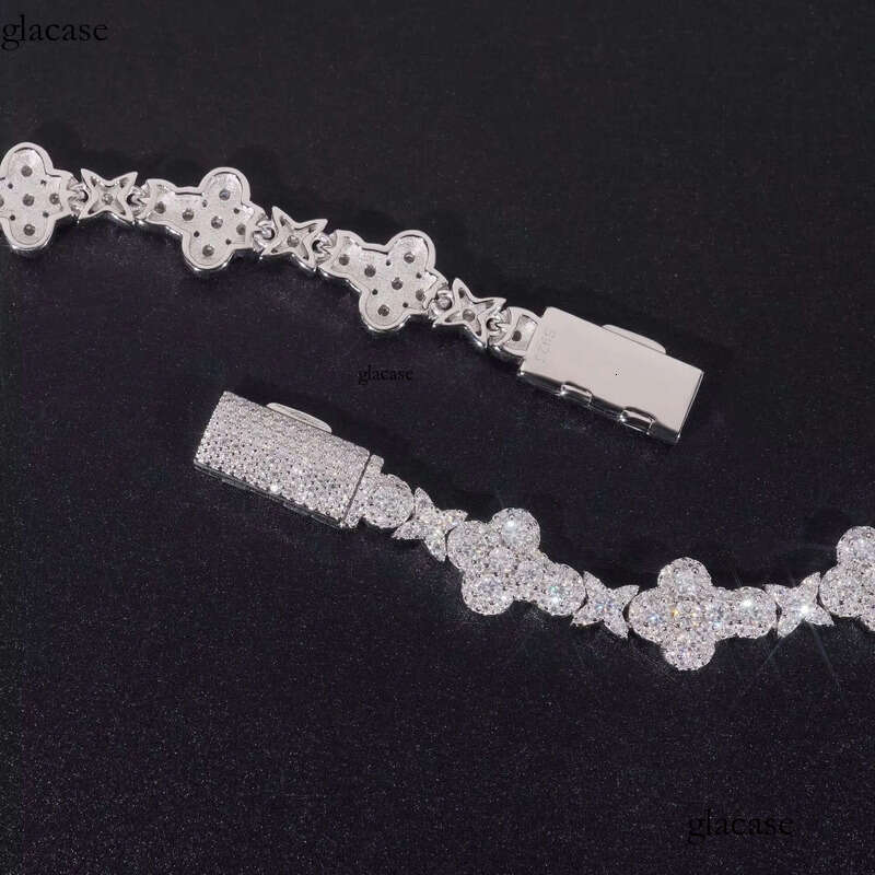 Versatile Mens Fashion White Gold 10mm Sterling Sier VVS Moissanite Dia Iced Out Star Cross Link Bracelet f9