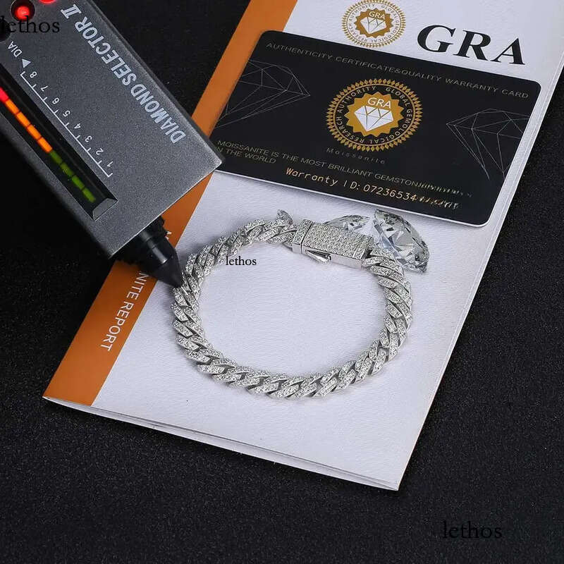 8/10/15/20mm Miami Hip Hop Jewelry Pass VVS Stone Shiny Sterling Sier Bracelet Moissanite Cuban Link Chain For Men 0d