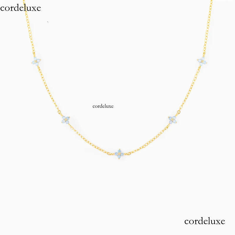Ins Simple Fashion Flower Pendant Jewelry White Rose Gold Fill Blue Sapphire CZ Dia Gemstones Party Women Clavicle Necklace For Mother Day Gift 68