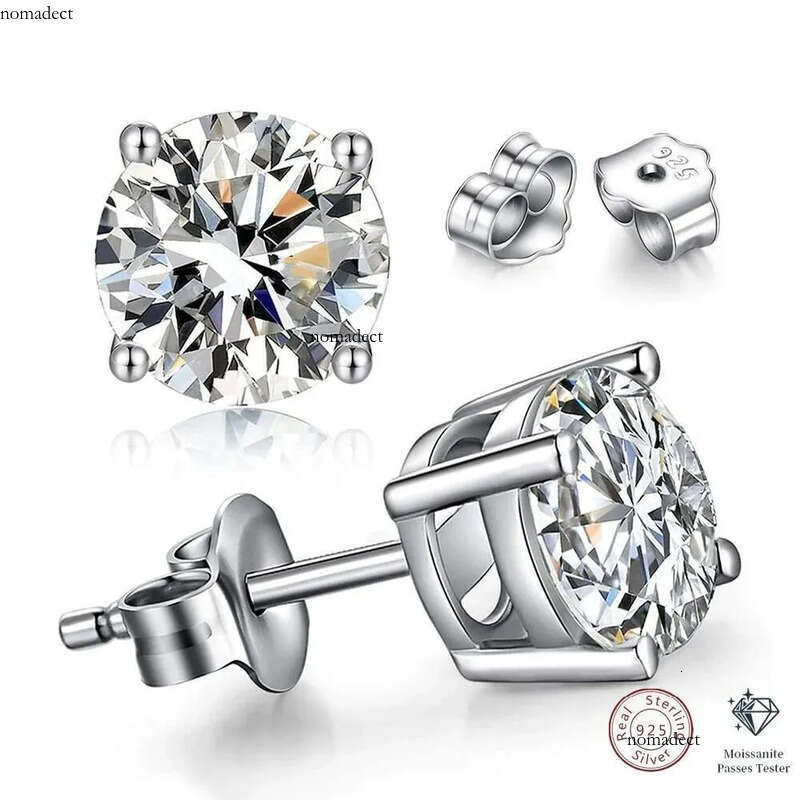 Moissanite Stud Earrings, White Gold Plated Sterg Sier Earring, 0.3-2.0 Carat Lab Created Dia Men Women Jewelry b4