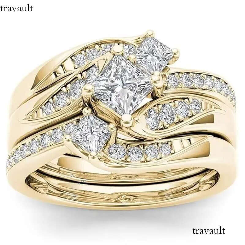DHcollections Rose Gold Plated Simulated Dia Micro Set With Zircon Three Engagement Ring
