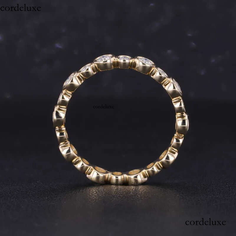 Starsgem 14K Solid Yellow Gold Moissanite Dia Bezel Set band Customized Eternity Ring d6