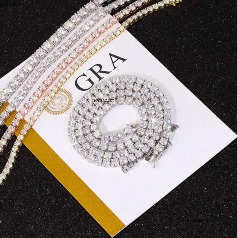 2mm 3mm 4mm 5mm Hip Hop Necklace Sier vvs moissanite tennis chain women mens necklace pass dia tester Chain b0
