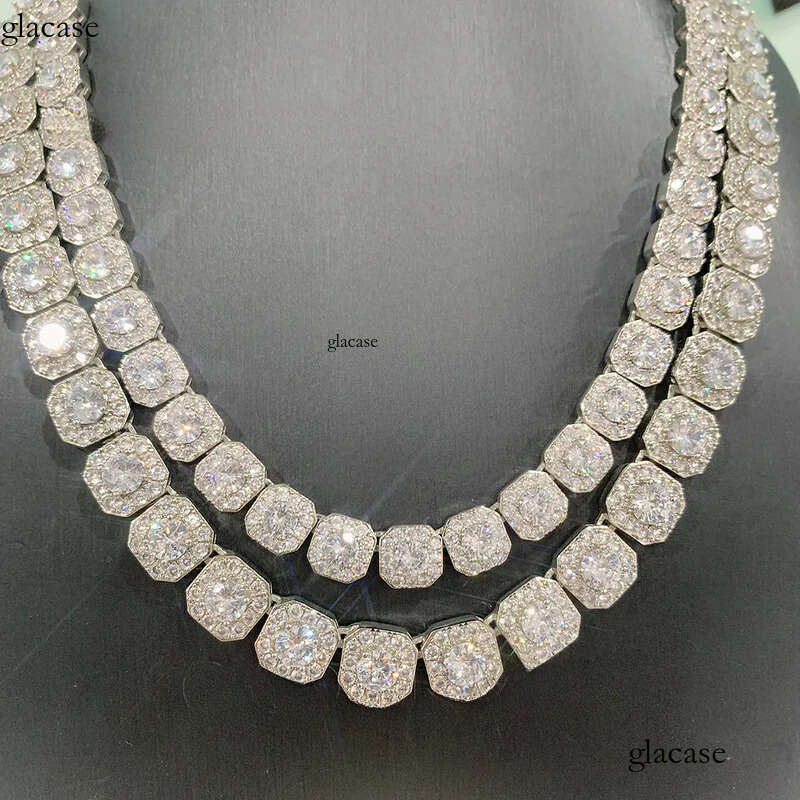 Hip Hop Jewelry 10mm 12mm Men Cluster Square Tennis Link Necklace Sterling Sier Iced Out Moissanite Dia Chain 06
