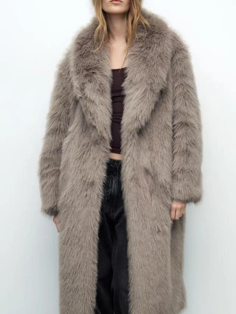 Winter Lady Fashion Loose Thicken Outwear Womens Fluffy Long Faux Fur Coat Street Full Sleeve Female Plush Overcoat 250930