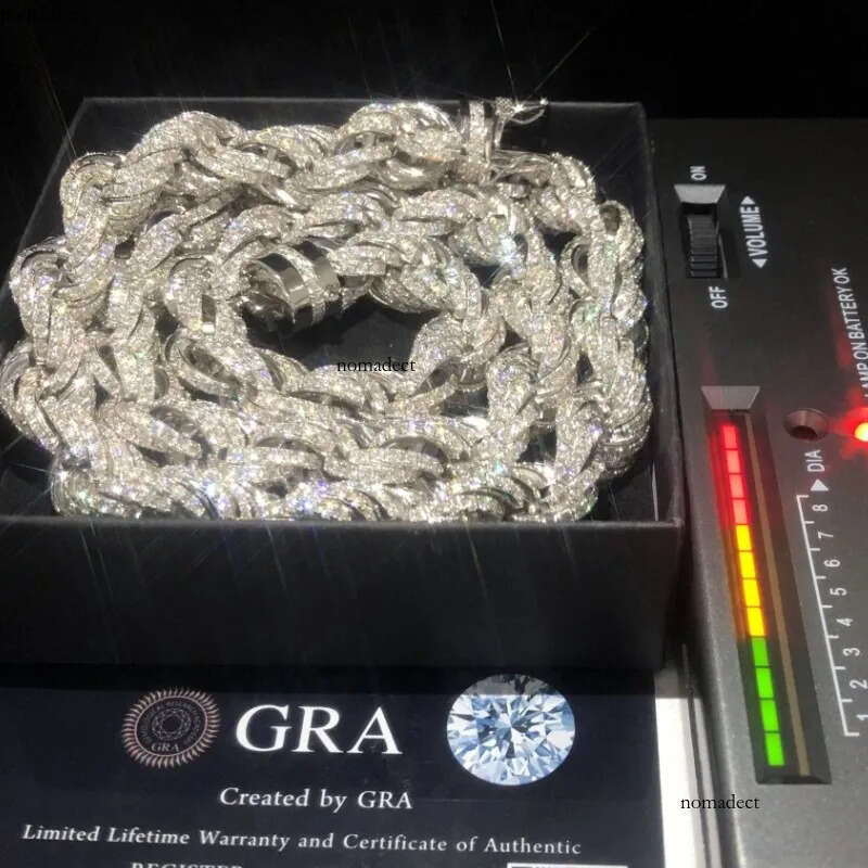 Chains 12mm 18-24inch Sterling Sier Passed Test Moissanite Rope Chain Necklace for Women/Men Nice Gift fb