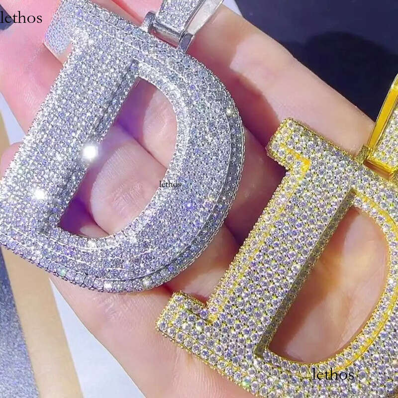 Custom Hip Hop Initial Letter D Pendant Men Iced Out VVS Moissanite Pass Dia Tester GRA certificate 1b