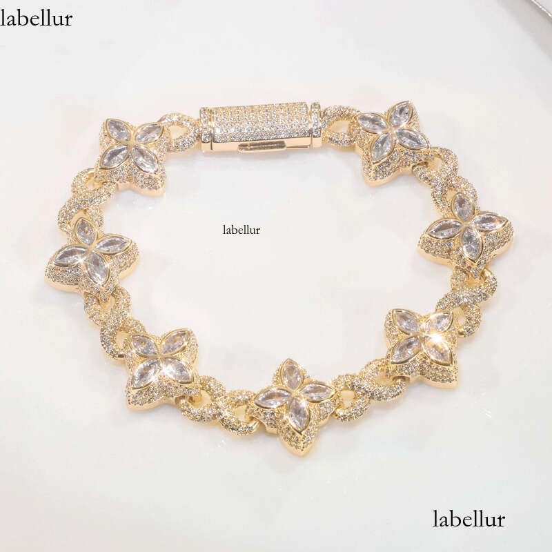 New Style 8mm Hip-Hop Jewelry Colorful Four Leaf Clover Sier Plated Brass 5A Moissanite Cuban Chain Bracelet for Women f0