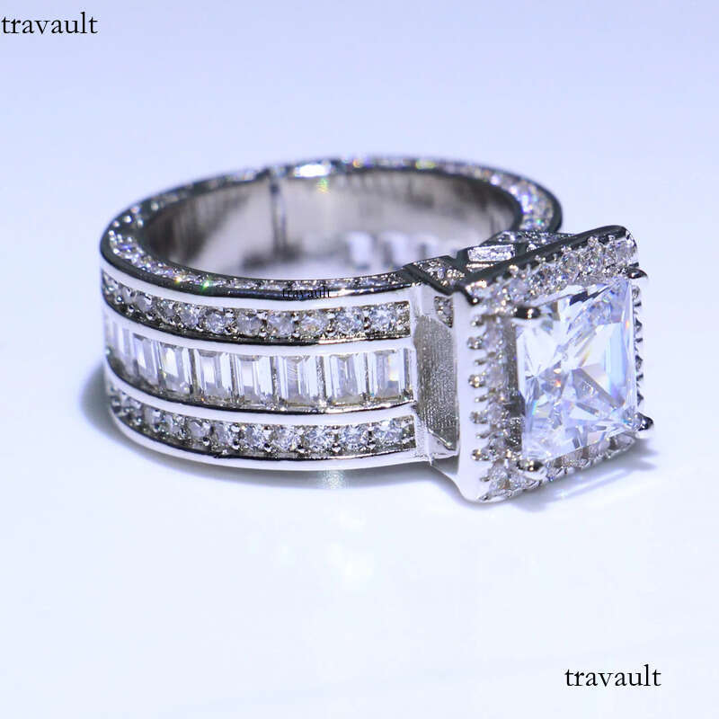 Wholesale Professional Jewelry Sterling Sier Princess Cut White Topaz CZ Dia Pave Promise Women Wedding Engagement Ring