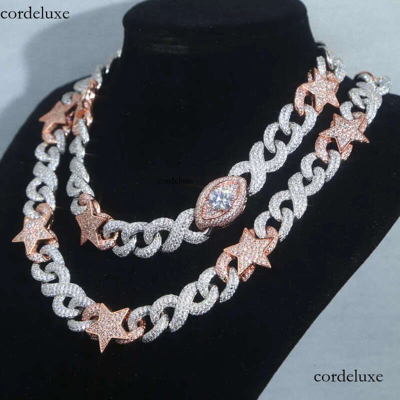 Hip Hop Jewelry Men Iced Out dia S Sier Necklace Link Chain Studded with pentagram eyes buckle Cuban chain a7