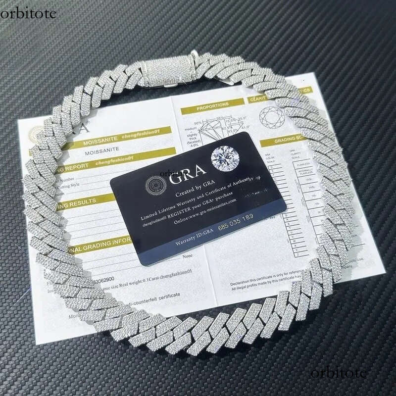 cuban k necklace 3 row moissanite 20MM W gold chains for men prong chocker s personalize iced out chain hip hop designer jewelry gift 3f