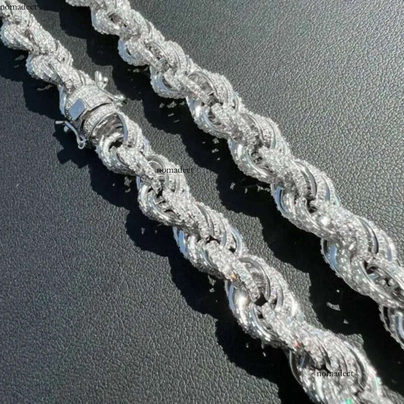Twisted Moissanite Rope Chain for Men Custom Hip Hop Iced 9mm Thickness Sier Jewelry Necklaces CHRISTIAN Hiphop AAAAA+ 53
