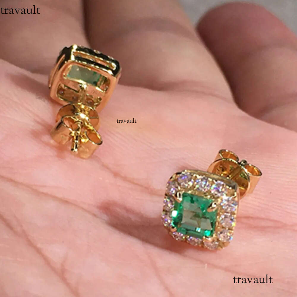 Geometric Square Crystal Zircon Stud Earrings Charm Designer Jewelry Woman Gold Plated Green Dia Ear Ring Gift