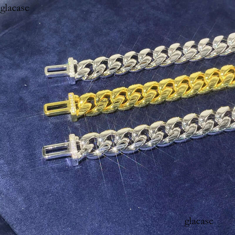 Hip Hop 8MM 10MM Stainless Cuban with Sterling Sier Moissanite Clasp Chain Necklace Bracelet for Men Jewelry 46