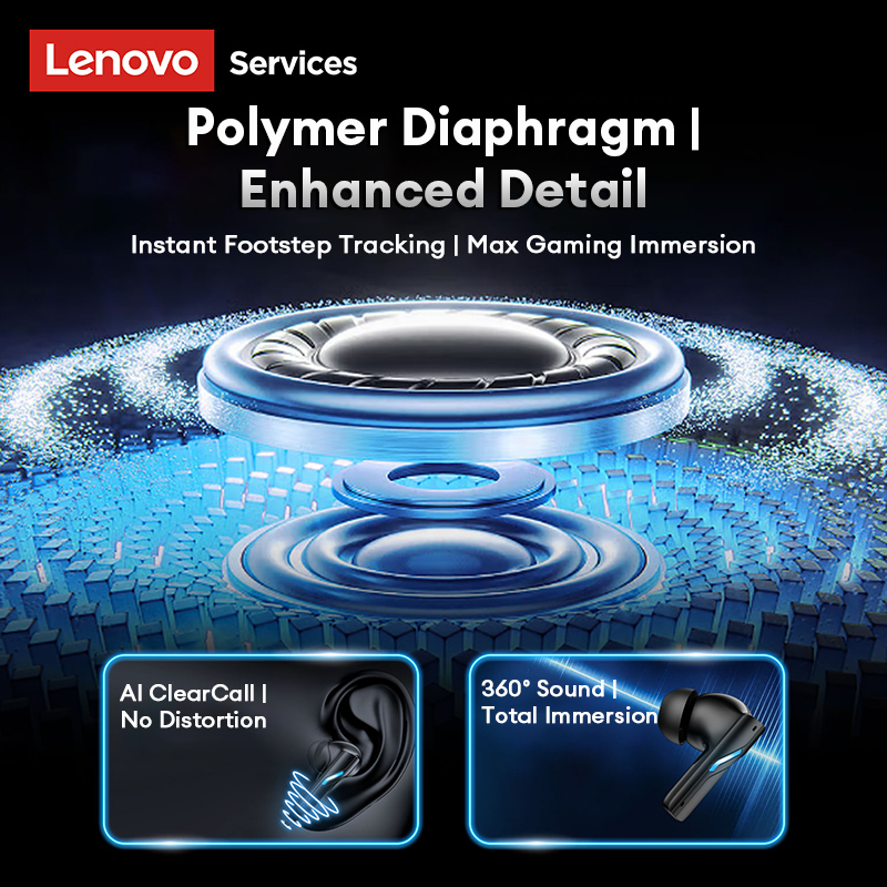 LenovoService Wireless Gaming Bluetooth GT100 Earphones BT 6.0 IMAX Ultra-Clear Sound Quality Music Headset Low-Latency Noise-Canceling Earbuds New