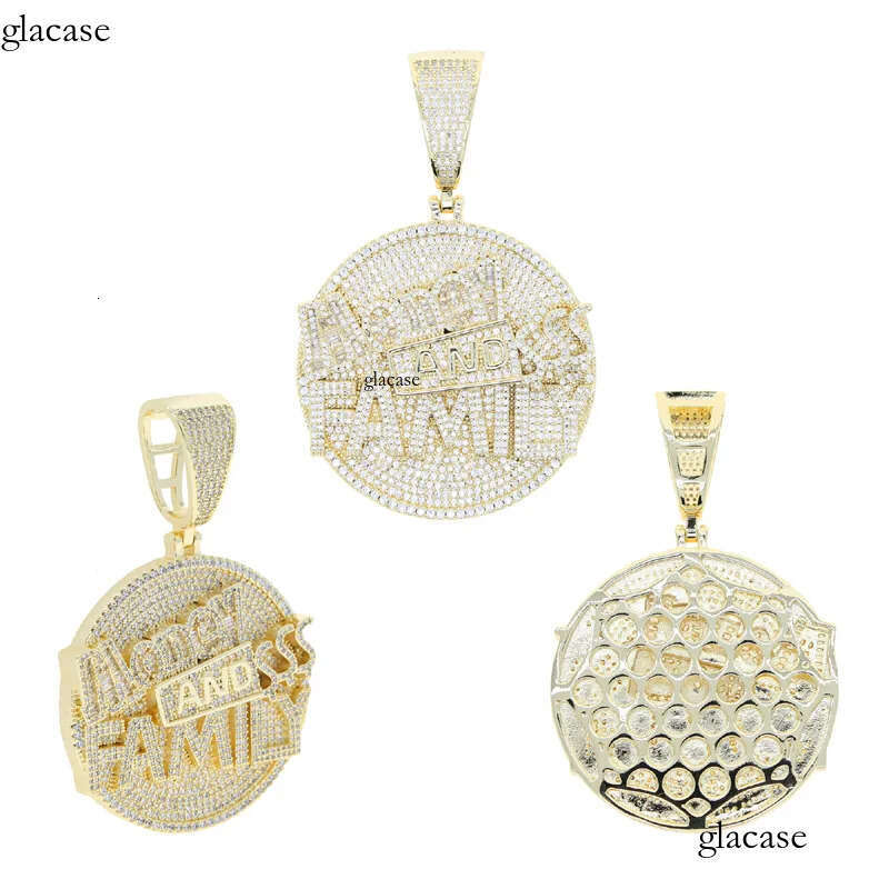 Hip Hop MONEY AND FAMILY Letters Pendant Necklace Full Zircon Mens Jewelry Gift ea