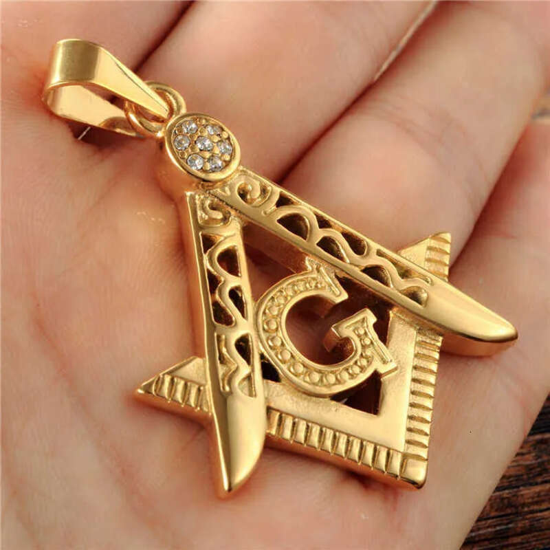 Fashion New Hip Hop 316 Stainless Steel Gold Sier Freemason Masonic Emblem Free Mason Pendant jewelry with CZ stones