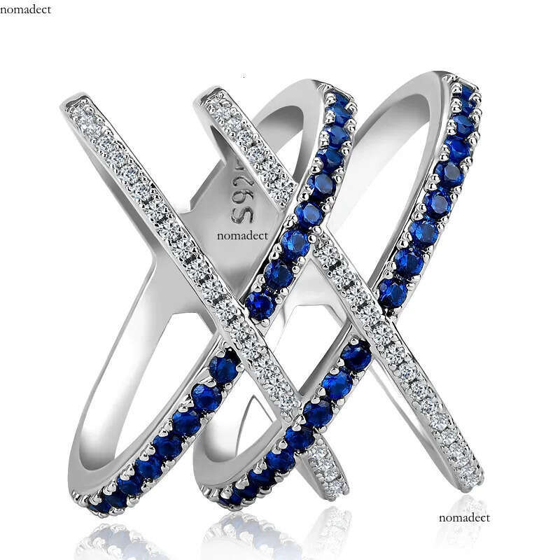2024 Drop Ship Ins Wedding Rings Jewelry Sterling Sier Bue Sapphire CZ Dia Gemstones Party Eternity Women Engagement Cross Ring For Lover Gift ce