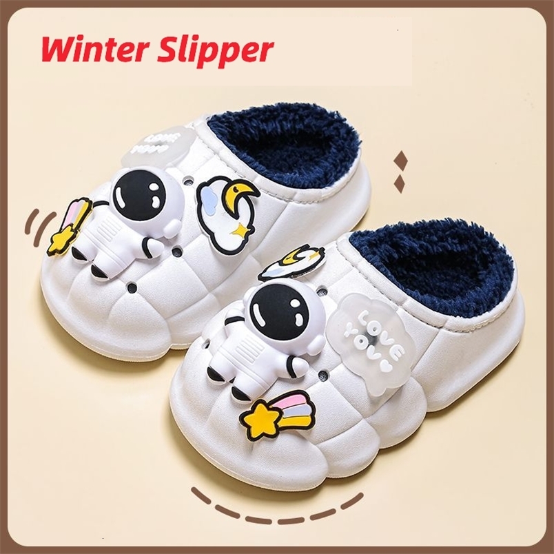 Slipper Outdoor Winter Plush Slippers for Kids Women Men's Waterproof Warm Non-Slip Plush Home Thick Flat Platform Slip On Ladies Shoes 230710