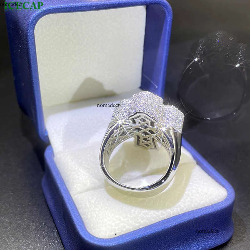 Custom Men's Jewelry: Iced-Out Moissanite Sterling Sier Cross Ring Featuring Shimmering Gemstones 7e