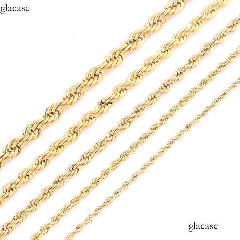 High Quality Gold Plated Chain Stainless Steel Necklace For Women Men Golden Fashion Twisted Rope Chains Jewelry Gift 2 3 4 5 6mm